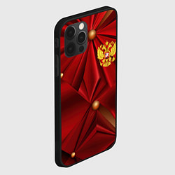 Чехол для iPhone 12 Pro Золотой герб России на красной абстракции, цвет: 3D-черный — фото 2