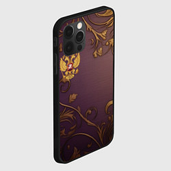 Чехол для iPhone 12 Pro Герб России золотой на фиолетовом фоне, цвет: 3D-черный — фото 2