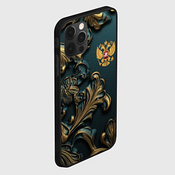 Чехол для iPhone 12 Pro Герб России и бирюзовый фон, цвет: 3D-черный — фото 2