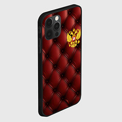 Чехол для iPhone 12 Pro Золотой герб России на красном кожаном фоне, цвет: 3D-черный — фото 2