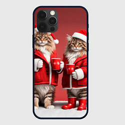 Чехол для iPhone 12 Pro С новым котом - два кота в костюмах Санты, цвет: 3D-черный