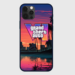 Чехол для iPhone 12 Pro GTA 6 лого на фоне заката, цвет: 3D-черный