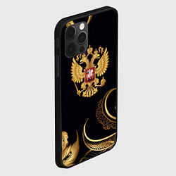 Чехол для iPhone 12 Pro Золотой герб России и объемные листья, цвет: 3D-черный — фото 2