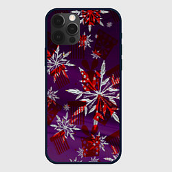 Чехол для iPhone 12 Pro Зимние снежинки узоры, цвет: 3D-черный