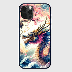 Чехол для iPhone 12 Pro Japanese dragon and sakura - engraving, цвет: 3D-черный