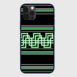 Чехол для iPhone 12 Pro Греческие линии белы и зелёные, цвет: 3D-черный
