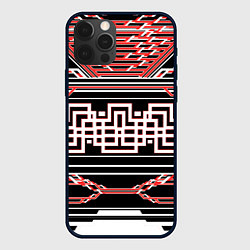 Чехол для iPhone 12 Pro Красные и белые линии киберпанк, цвет: 3D-черный