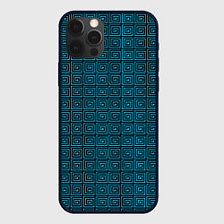 Чехол для iPhone 12 Pro Квадратный спирали синий, цвет: 3D-черный