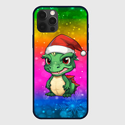 Чехол для iPhone 12 Pro Дракон радужный фон, цвет: 3D-черный