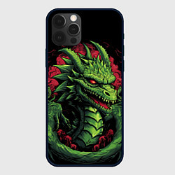 Чехол для iPhone 12 Pro Зеленый яркий неоновый дракон 2024 год, цвет: 3D-черный