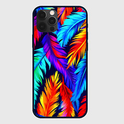 Чехол для iPhone 12 Pro Яркие перья птицы колибри, цвет: 3D-черный
