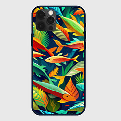 Чехол для iPhone 12 Pro Стая пестрых рыбок паттерн, цвет: 3D-черный
