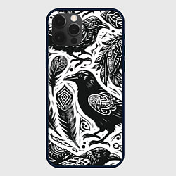 Чехол для iPhone 12 Pro Черные вороны руны паттерн, цвет: 3D-черный