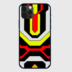 Чехол для iPhone 12 Pro Жёлтые и красные техно линии, цвет: 3D-черный