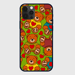 Чехол для iPhone 12 Pro Мишки игрушечные и сердечки, цвет: 3D-черный
