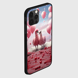 Чехол для iPhone 12 Pro Розовые влюбленные ламы, цвет: 3D-черный — фото 2
