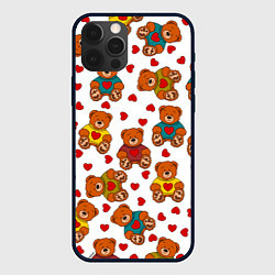 Чехол для iPhone 12 Pro Мишки игрушки в свитерах и сердечки, цвет: 3D-черный