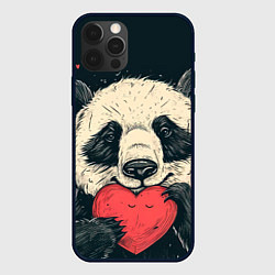 Чехол для iPhone 12 Pro Влюбленная панда обнимает сердечко, цвет: 3D-черный