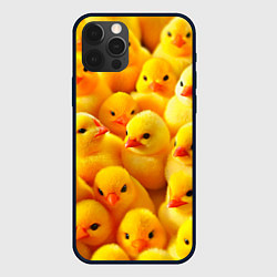 Чехол для iPhone 12 Pro С желтыми цыплятами, цвет: 3D-черный