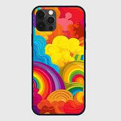 Чехол для iPhone 12 Pro Радужные яркие волны, цвет: 3D-черный