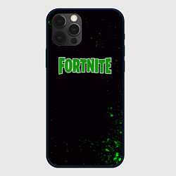 Чехол для iPhone 12 Pro Fortnite зеленый краски лого, цвет: 3D-черный