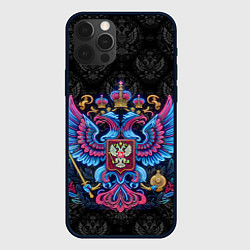 Чехол для iPhone 12 Pro Неоновый герб России, цвет: 3D-черный