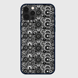 Чехол для iPhone 12 Pro Черно-белый абстрактный узор круги, цвет: 3D-черный