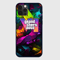 Чехол для iPhone 12 Pro Gta лого камуфляж яркий неоновый, цвет: 3D-черный