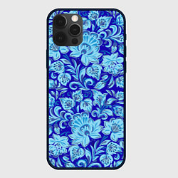 Чехол для iPhone 12 Pro Узоры гжель на темно синем фоне, цвет: 3D-черный