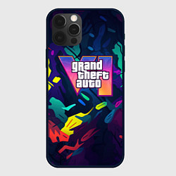 Чехол для iPhone 12 Pro GTA 6 logo яркий неоновый камуфляжный стиль, цвет: 3D-черный