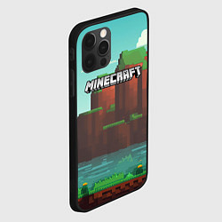 Чехол для iPhone 12 Pro Minecraft logo горы и озеро, цвет: 3D-черный — фото 2