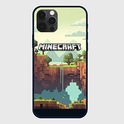 Чехол для iPhone 12 Pro Minecraft logo квадратный мир, цвет: 3D-черный