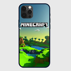 Чехол для iPhone 12 Pro Minecraft logo зеленый летний мир, цвет: 3D-черный