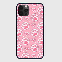 Чехол для iPhone 12 Pro Кошачьи лапки и сердечки, цвет: 3D-черный