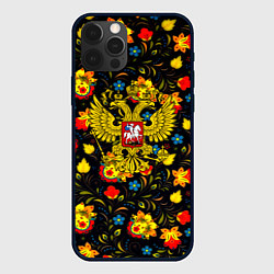 Чехол для iPhone 12 Pro Герб РФ хохлома, цвет: 3D-черный