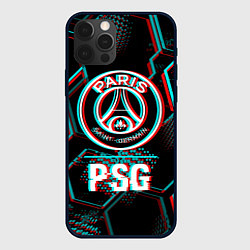 Чехол для iPhone 12 Pro PSG FC в стиле glitch на темном фоне, цвет: 3D-черный