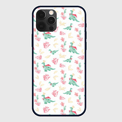 Чехол для iPhone 12 Pro Чаепитие с игрушечным динозавром паттерн, цвет: 3D-черный