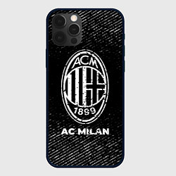 Чехол для iPhone 12 Pro AC Milan с потертостями на темном фоне, цвет: 3D-черный