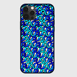 Чехол для iPhone 12 Pro Синий узор и чёрная обводка, цвет: 3D-черный