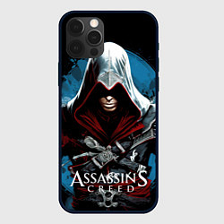 Чехол для iPhone 12 Pro Assassins creed темный синий фон, цвет: 3D-черный