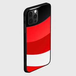 Чехол для iPhone 12 Pro Объемные волны абстракции и геометрии белый красны, цвет: 3D-черный — фото 2