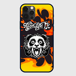 Чехол для iPhone 12 Pro Aerosmith рок панда и огонь, цвет: 3D-черный