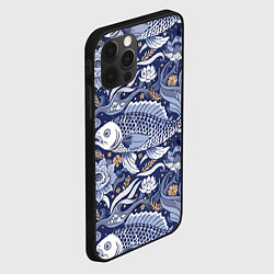 Чехол для iPhone 12 Pro Рыба карп - синий корейский узор, цвет: 3D-черный — фото 2
