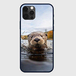 Чехол для iPhone 12 Pro Выдра смотрит из воды, цвет: 3D-черный