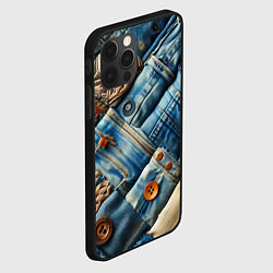 Чехол для iPhone 12 Pro Джинсовый пэчворк с пуговицами - мода, цвет: 3D-черный — фото 2