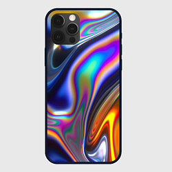Чехол для iPhone 12 Pro Абстрактный разноцветный жидкий металл, цвет: 3D-черный