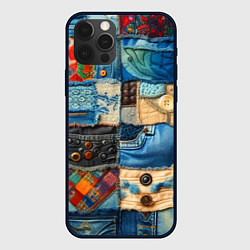 Чехол для iPhone 12 Pro Vanguard denim patchwork - ai art, цвет: 3D-черный