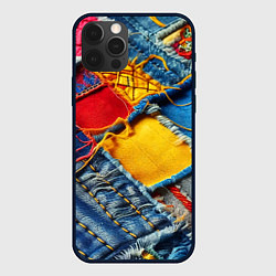 Чехол для iPhone 12 Pro Colorful denim patchwork - ai art, цвет: 3D-черный