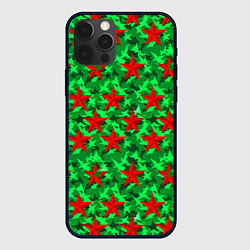 Чехол для iPhone 12 Pro Красные звезды победы на зеленом камуфляже, цвет: 3D-черный