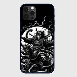Чехол для iPhone 12 Pro Кричащий самурай и огромный монстр, цвет: 3D-черный